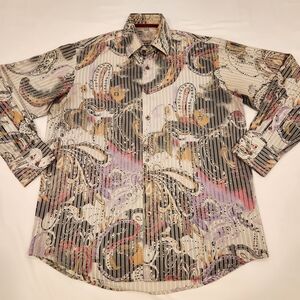 Luchiano Visconti Men's Long Sleeve Paisley Flip Cuff Button Up Shirt Size S